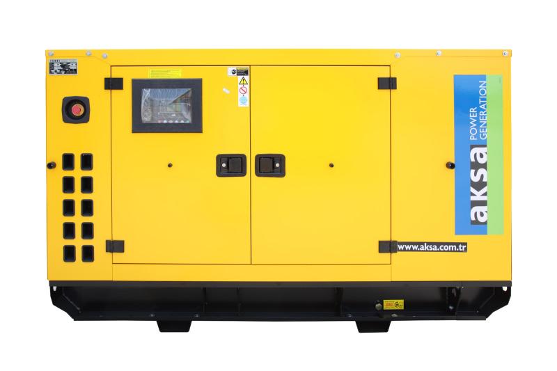 Vorderansicht des AKSA APD35C Generators mit schallgedämmtem Gehäuse