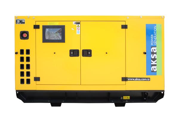 Vorderansicht des AKSA APD35C Generators mit schallgedämmtem Gehäuse