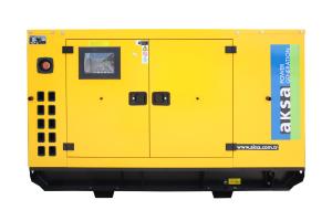 Front view of the AKSA APD35C generator with soundproof canopy